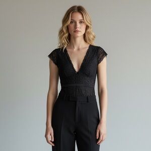 Sophie B Black Lace Bodysuit whimsygoth coquette Medium